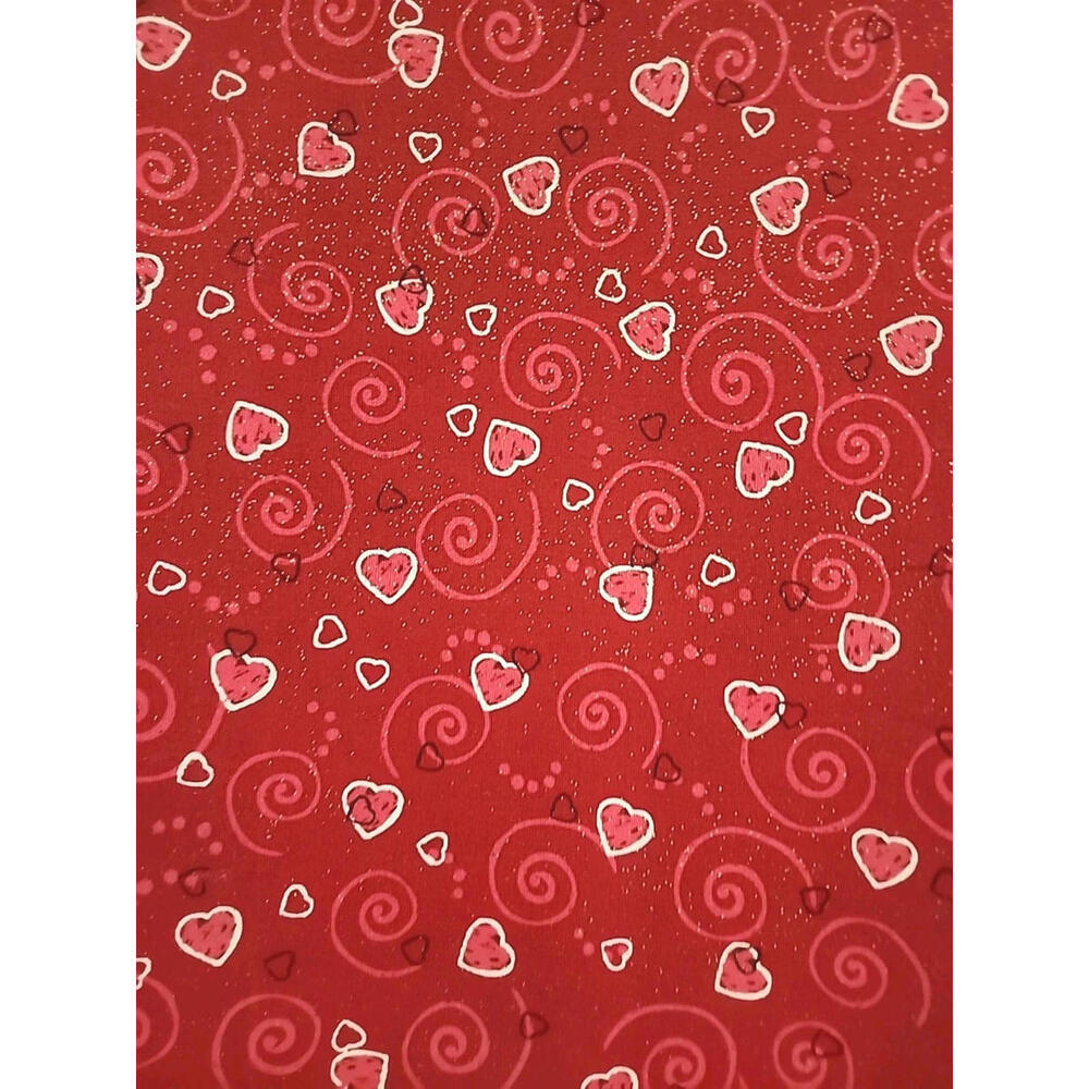 Hearts Scrolls Red Glitter Valentine's Day 100% Cotton Fabric 1 Yard Love